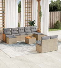 10-tlg. Garten-Sofagarnitur mit Kissen Beige Poly Rattan
