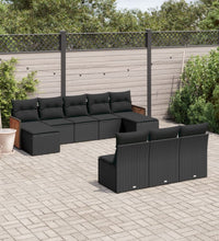 10-tlg. Garten-Sofagarnitur mit Kissen Schwarz Poly Rattan