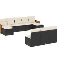 10-tlg. Garten-Sofagarnitur mit Kissen Schwarz Poly Rattan