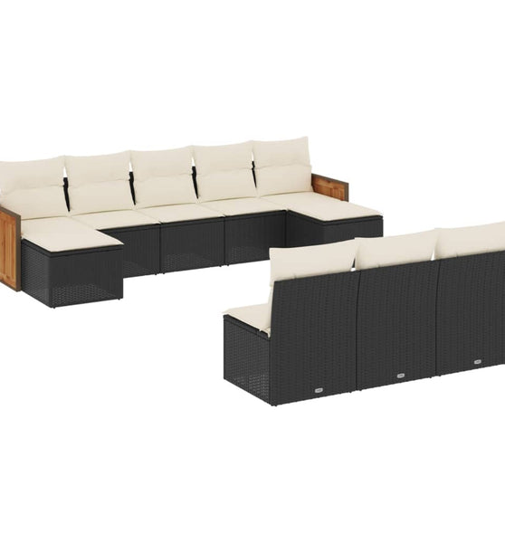 10-tlg. Garten-Sofagarnitur mit Kissen Schwarz Poly Rattan