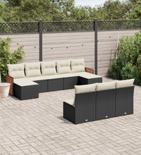 10-tlg. Garten-Sofagarnitur mit Kissen Schwarz Poly Rattan