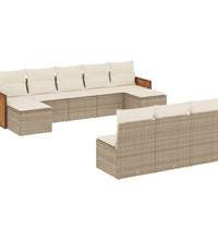 10-tlg. Garten-Sofagarnitur mit Kissen Beige Poly Rattan