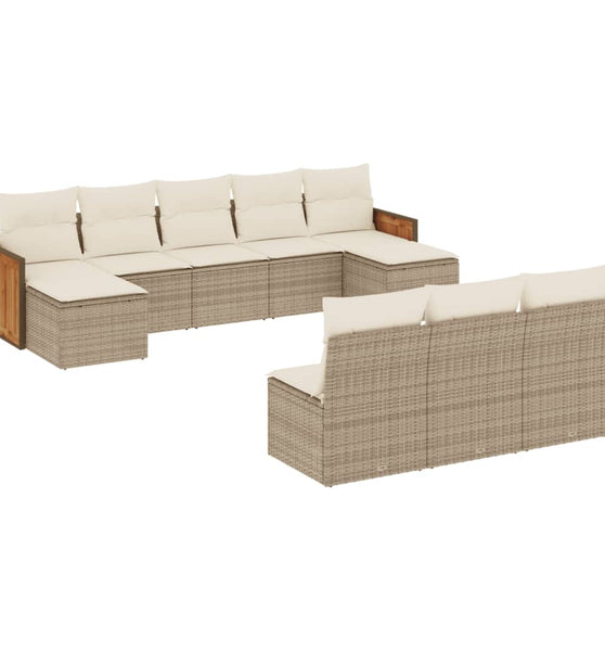 10-tlg. Garten-Sofagarnitur mit Kissen Beige Poly Rattan
