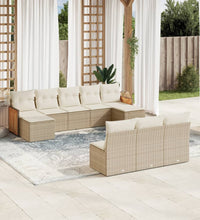10-tlg. Garten-Sofagarnitur mit Kissen Beige Poly Rattan