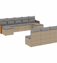 10-tlg. Garten-Sofagarnitur mit Kissen Beige Poly Rattan