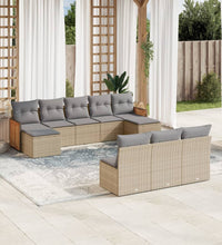 10-tlg. Garten-Sofagarnitur mit Kissen Beige Poly Rattan