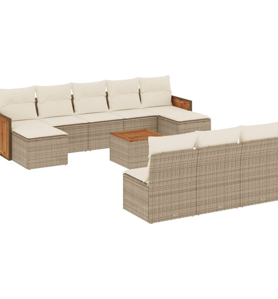 11-tlg. Garten-Sofagarnitur mit Kissen Beige Poly Rattan