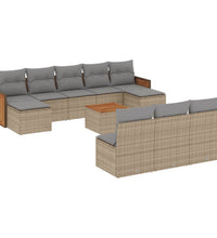 11-tlg. Garten-Sofagarnitur mit Kissen Beige Poly Rattan