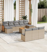 11-tlg. Garten-Sofagarnitur mit Kissen Beige Poly Rattan