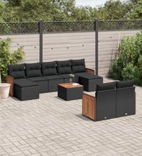 10-tlg. Garten-Sofagarnitur mit Kissen Schwarz Poly Rattan
