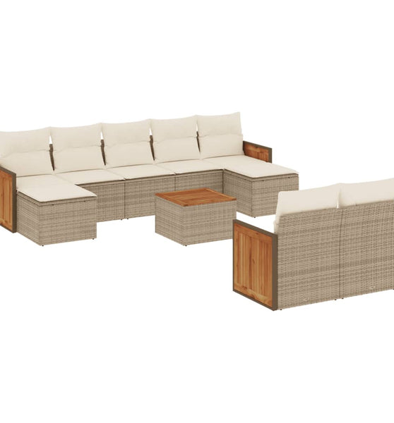 10-tlg. Garten-Sofagarnitur mit Kissen Beige Poly Rattan