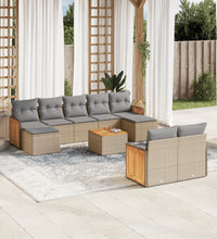10-tlg. Garten-Sofagarnitur mit Kissen Beige Poly Rattan