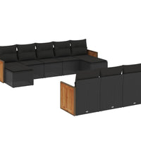 10-tlg. Garten-Sofagarnitur mit Kissen Schwarz Poly Rattan