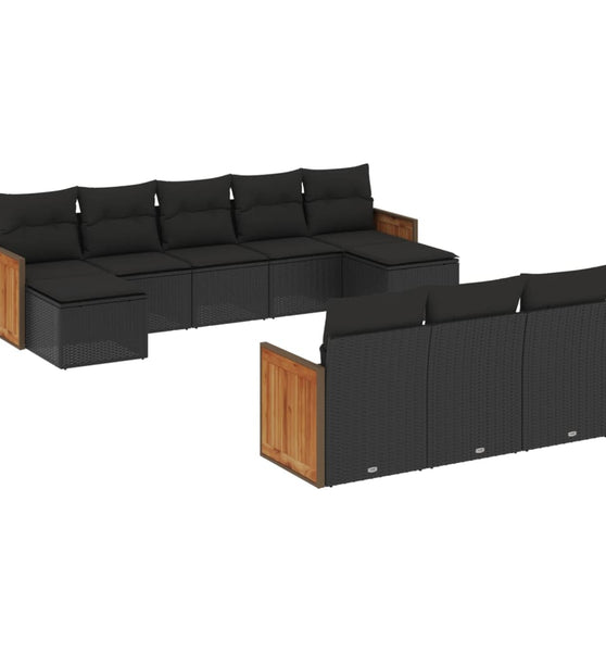 10-tlg. Garten-Sofagarnitur mit Kissen Schwarz Poly Rattan