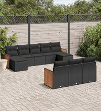 10-tlg. Garten-Sofagarnitur mit Kissen Schwarz Poly Rattan
