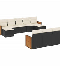 10-tlg. Garten-Sofagarnitur mit Kissen Schwarz Poly Rattan
