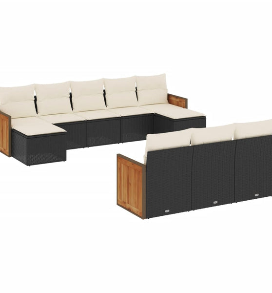10-tlg. Garten-Sofagarnitur mit Kissen Schwarz Poly Rattan