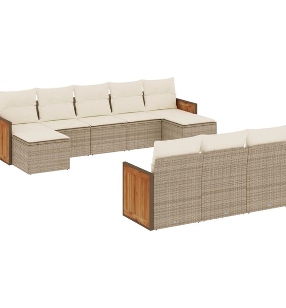 10-tlg. Garten-Sofagarnitur mit Kissen Beige Poly Rattan