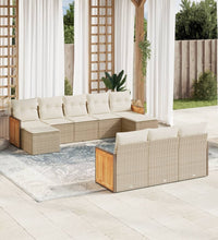 10-tlg. Garten-Sofagarnitur mit Kissen Beige Poly Rattan