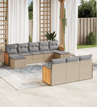 10-tlg. Garten-Sofagarnitur mit Kissen Beige Poly Rattan