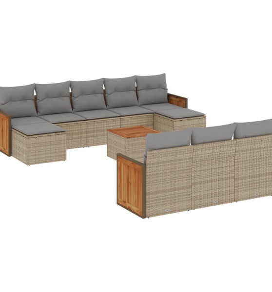 11-tlg. Garten-Sofagarnitur mit Kissen Beige Poly Rattan
