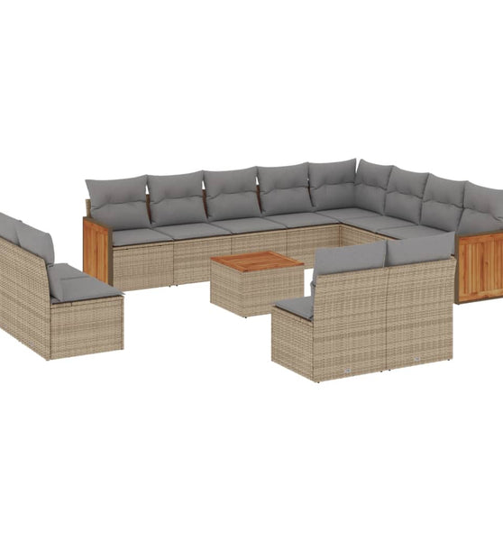 13-tlg. Garten-Sofagarnitur mit Kissen Beige Poly Rattan