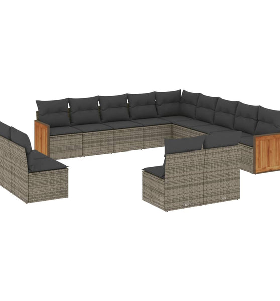 13-tlg. Garten-Sofagarnitur mit Kissen Grau Poly Rattan