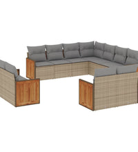 11-tlg. Garten-Sofagarnitur mit Kissen Beige Poly Rattan