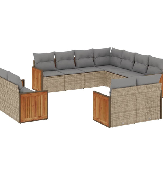 11-tlg. Garten-Sofagarnitur mit Kissen Beige Poly Rattan