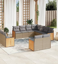 11-tlg. Garten-Sofagarnitur mit Kissen Beige Poly Rattan