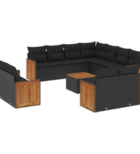 12-tlg. Garten-Sofagarnitur mit Kissen Schwarz Poly Rattan