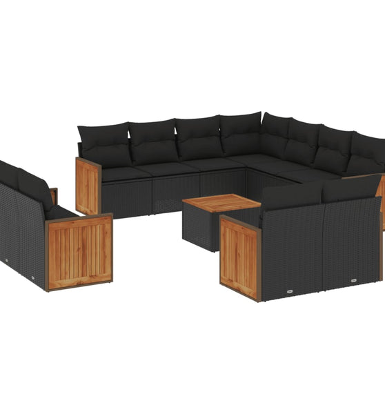 12-tlg. Garten-Sofagarnitur mit Kissen Schwarz Poly Rattan