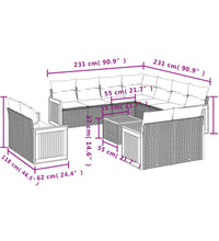 12-tlg. Garten-Sofagarnitur mit Kissen Schwarz Poly Rattan