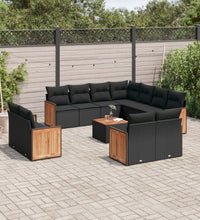 12-tlg. Garten-Sofagarnitur mit Kissen Schwarz Poly Rattan