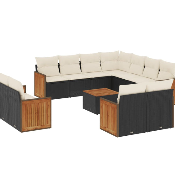 12-tlg. Garten-Sofagarnitur mit Kissen Schwarz Poly Rattan