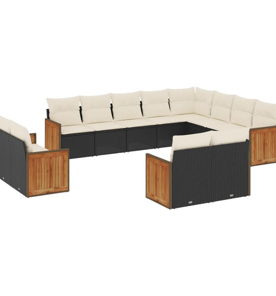 12-tlg. Garten-Sofagarnitur mit Kissen Schwarz Poly Rattan