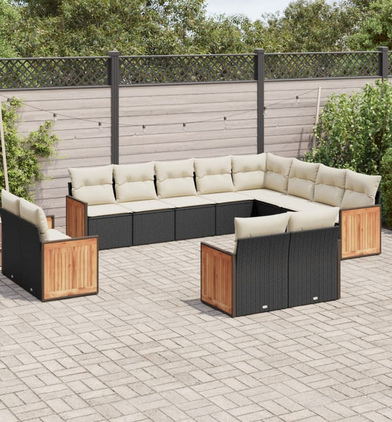 12-tlg. Garten-Sofagarnitur mit Kissen Schwarz Poly Rattan