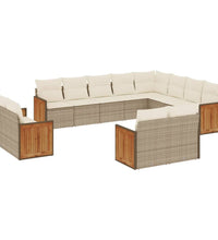 12-tlg. Garten-Sofagarnitur mit Kissen Beige Poly Rattan