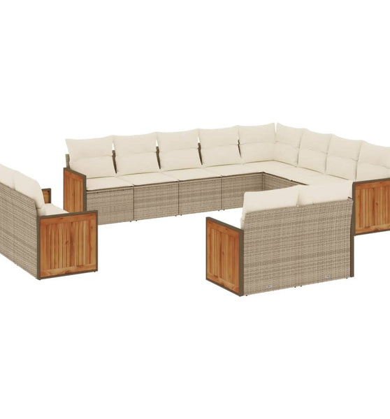 12-tlg. Garten-Sofagarnitur mit Kissen Beige Poly Rattan