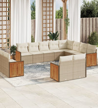 12-tlg. Garten-Sofagarnitur mit Kissen Beige Poly Rattan