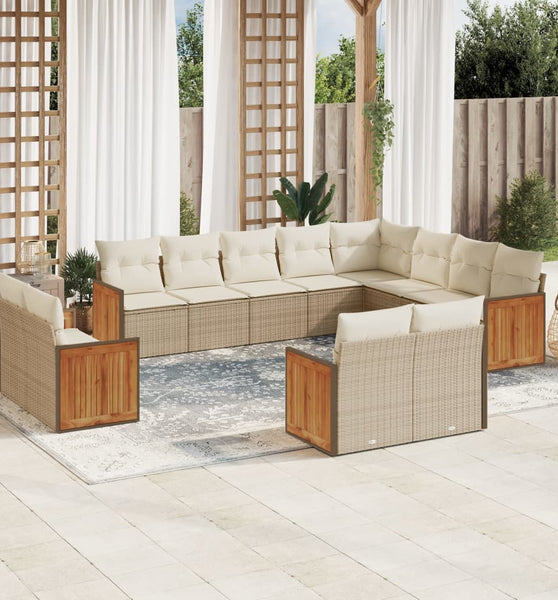 12-tlg. Garten-Sofagarnitur mit Kissen Beige Poly Rattan