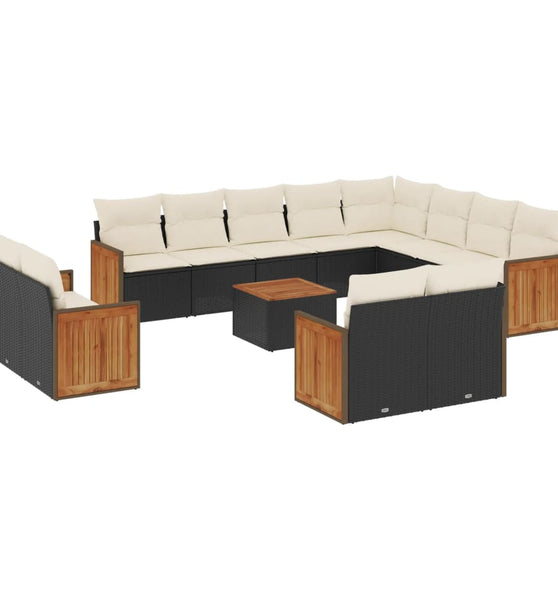 13-tlg. Garten-Sofagarnitur mit Kissen Schwarz Poly Rattan
