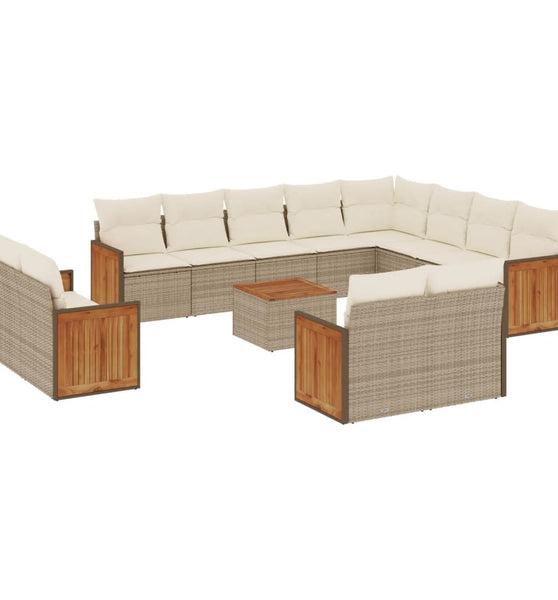 13-tlg. Garten-Sofagarnitur mit Kissen Beige Poly Rattan