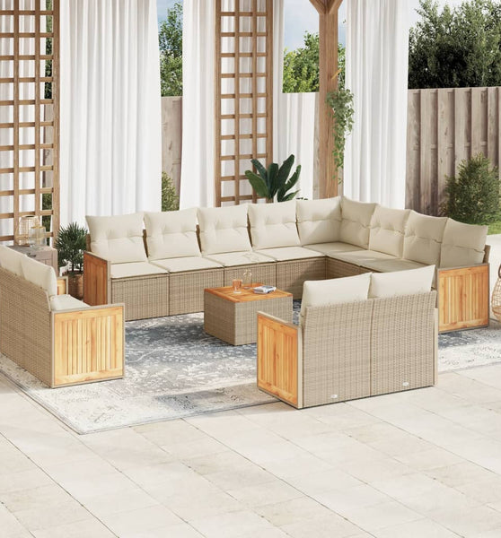 13-tlg. Garten-Sofagarnitur mit Kissen Beige Poly Rattan