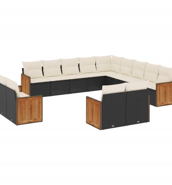 13-tlg. Garten-Sofagarnitur mit Kissen Schwarz Poly Rattan