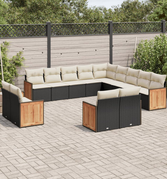 13-tlg. Garten-Sofagarnitur mit Kissen Schwarz Poly Rattan