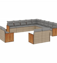 13-tlg. Garten-Sofagarnitur mit Kissen Beige Poly Rattan