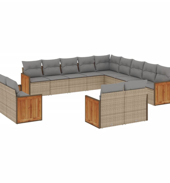 13-tlg. Garten-Sofagarnitur mit Kissen Beige Poly Rattan