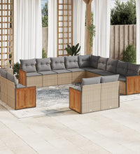13-tlg. Garten-Sofagarnitur mit Kissen Beige Poly Rattan