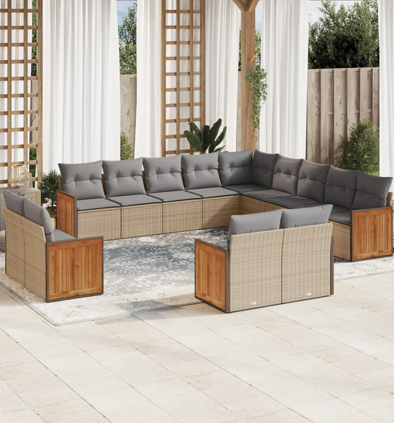 13-tlg. Garten-Sofagarnitur mit Kissen Beige Poly Rattan